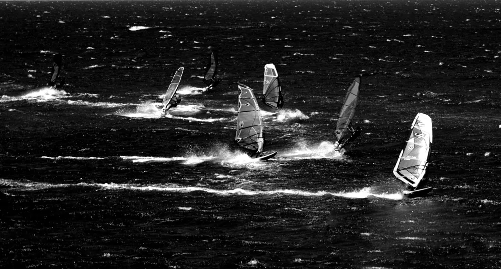 Windsurfers on the water 